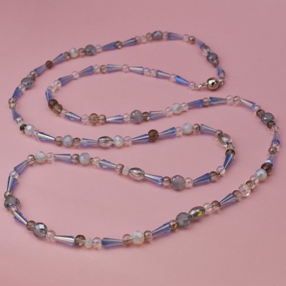 Extra long sky blue glass bead necklace, super long accent necklace - Picture 5 of 6